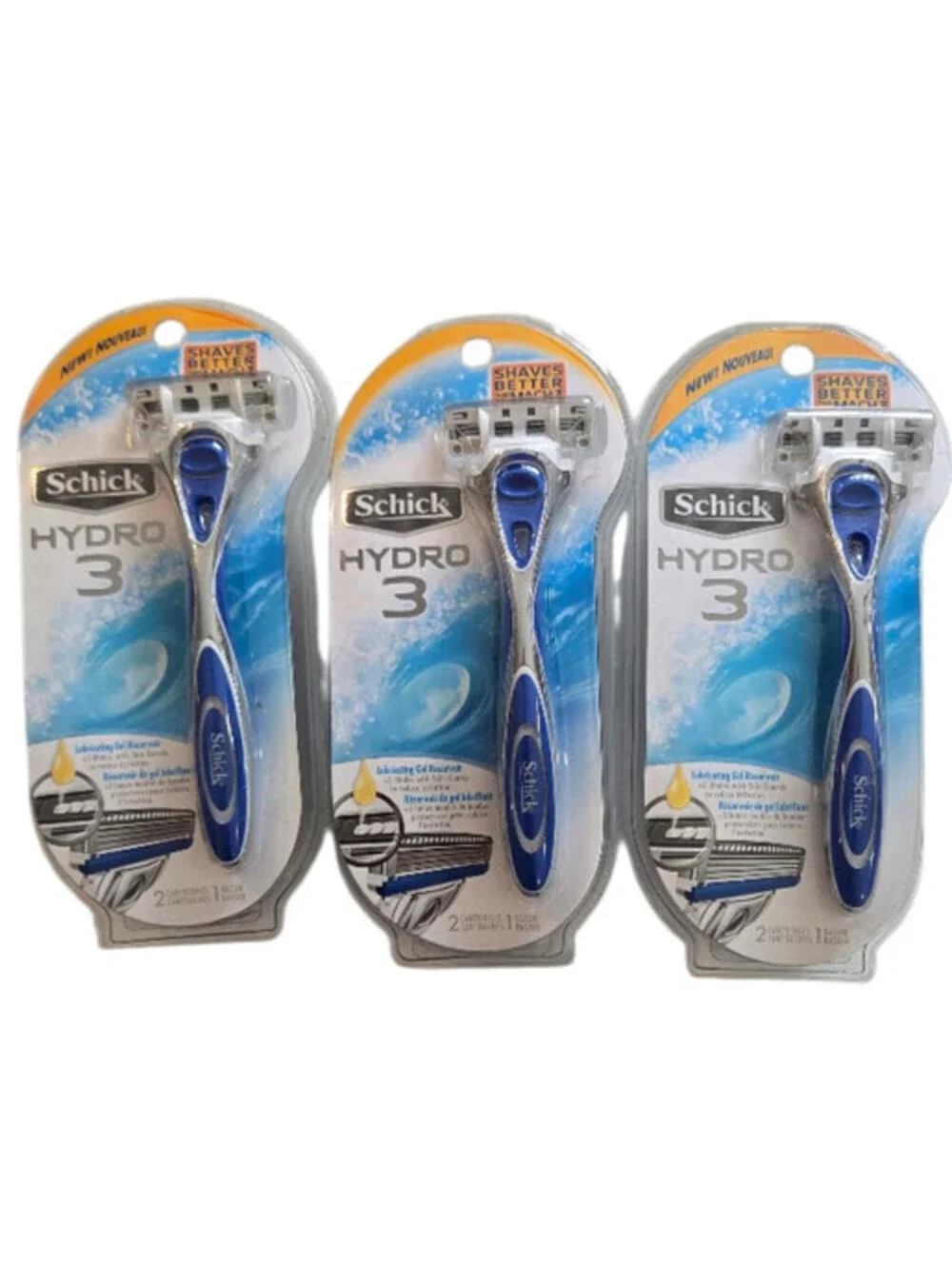 Schick Hydro 3 Razor 3-Blade w/ Skin Guards + 2 Cartridges NEW Factory Sealed